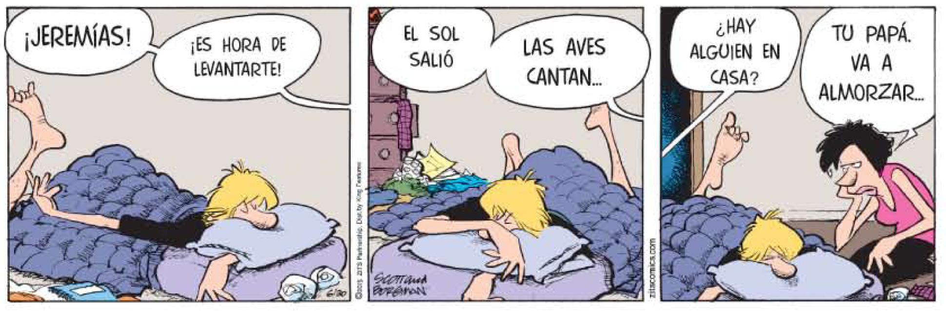 Conversation OCR: i HAY ALGUIEN EN ¡JEREMÍAS! ¡ES HORA DE LEVANTARTE! EL SOL SALIÓ TU PAPÁ. LAS AVES VA A CANTAN. CASA? ALMORZAR. i HAY ALGUIEN EN ¡JEREMÍAS! ¡ES HORA DE LEVANTARTE! EL SOL SALIÓ TU PAPÁ. LAS AVES VA A CANTAN. CASA? ALMORZAR.