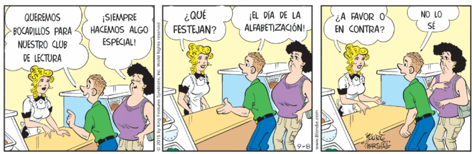 Line OCR: ¿ QUÉ FESTEJAN? ¡EL DÍA DE LA ALFABETIZACIÓN! NO LO ¿A FAVOR O EN CONTRA? QUEREMOS ¡SIEMPRE HACEMOS ALGO ESPECIAL! SÉ BOCADILLOS PARA NUESTRO CLUB DE LECTURA HARSHAE ¿ QUÉ FESTEJAN? ¡EL DÍA DE LA ALFABETIZACIÓN! NO LO ¿A FAVOR O EN CONTRA? QUEREMOS ¡SIEMPRE HACEMOS ALGO ESPECIAL! SÉ BOCADILLOS PARA NUESTRO CLUB DE LECTURA HARSHAE