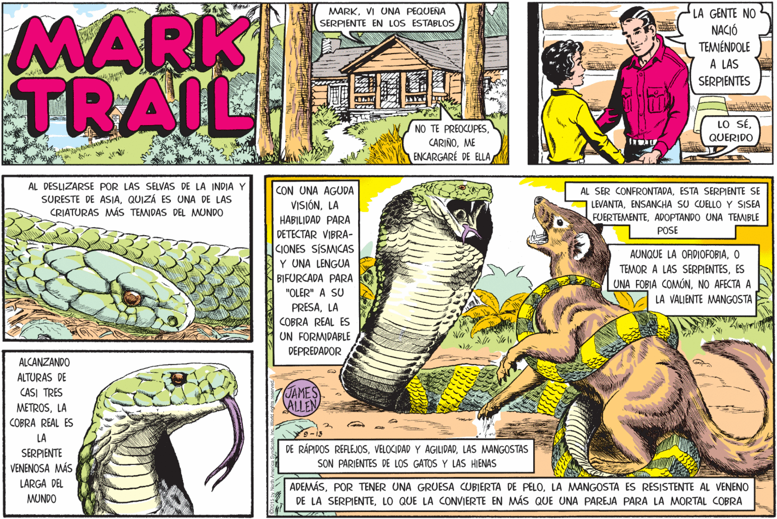 Adaptation OCR: LA GENTE NO NACIÓ TEMIÉNDOLE A LAS MARK TRAIL MARKVI UNA PEQUEÑA SERPIENTE EN LOS ESTABLOS SERPIENTES LO SÉME ENCARGARÉ DE ELLA QUERIDO I AL DESLIZARSE POR LAS SELVAS DE LA INDIA Y SURESTE DE ASIAQUIZÁ ES UNA DE LAS CRIATURAS MÁS TEMDAS DEL MUNDO CON UNA AGUDA VISIÓNLA HABILIDAD PARA DETECTAR VIBRA- CIONES SISMICAS Y UNA LENGUA AL SER CONFRONTADAESTA SERPIENTE SE LEVANTAENSANCHA SU CUELLO Y SISEA FUERTEMENTEADOPTANDO UNA TEMIBLE POSE AUNQUE LA ORDIOFOBIAO TEMOR A LAS SERPIENTESES UNA FOBIA COMÚNNO AFECTA A BIFURCADA PARA "OLER" A SU LA VALIENTE MANGOSTA PRESALA COBRA REAL ES UN FORMIDABLE ADOR ALCANZANDO ALTURAS DE CASI TRES 7JAMES ALLEN METROSLA COBRA REAL ES 9-13 LA SERPIENTE VENENOSA MÁS LARGA DEL DE RÁPIDOS REFLEJOSLAS MANGOSTAS SON PARIENTES DE LOS GATOS Y LAS HIENAS ADEMÁSLA MANGOSTA ES RESISTENTE AL VENENO DE LA SERPIENTELO QUE LA CONVIERTE EN MÁS QUE UNA PAREJA PARA LA MORTAL COBRA MUNDO LA GENTE NO NACIÓ TEMIÉNDOLE A LAS MARK TRAIL MARKVI UNA PEQUEÑA SERPIENTE EN LOS ESTABLOS SERPIENTES LO SÉNO TE PREOCUPESME ENCARGARÉ DE ELLA QUERIDO I AL DESLIZARSE POR LAS SELVAS DE LA INDIA Y SURESTE DE ASIAQUIZÁ ES UNA DE LAS CRIATURAS MÁS TEMDAS DEL MUNDO CON UNA AGUDA VISIÓNLA HABILIDAD PARA DETECTAR VIBRA- CIONES SISMICAS Y UNA LENGUA AL SER CONFRONTADAESTA SERPIENTE SE LEVANTAENSANCHA SU CUELLO Y SISEA FUERTEMENTEADOPTANDO UNA TEMIBLE POSE AUNQUE LA ORDIOFOBIAO TEMOR A LAS SERPIENTESES UNA FOBIA COMÚNNO AFECTA A BIFURCADA PARA "OLER" A SU LA VALIENTE MANGOSTA PRESALA COBRA REAL ES UN FORMIDABLE ADOR ALCANZANDO ALTURAS DE CASI TRES 7JAMES ALLEN METROSLA COBRA REAL ES 9-13 LA SERPIENTE VENENOSA MÁS LARGA DEL DE RÁPIDOS REFLEJOSVELOCIDAD Y AGILIDADLAS MANGOSTAS SON PARIENTES DE LOS GATOS Y LAS HIENAS ADEMÁSPOR TENER UNA GRUESA CUBIERTA DE PELOLA MANGOSTA ES RESISTENTE AL VENENO DE LA SERPIENTELO QUE LA CONVIERTE EN MÁS QUE UNA PAREJA PARA LA MORTAL COBRA MUNDO