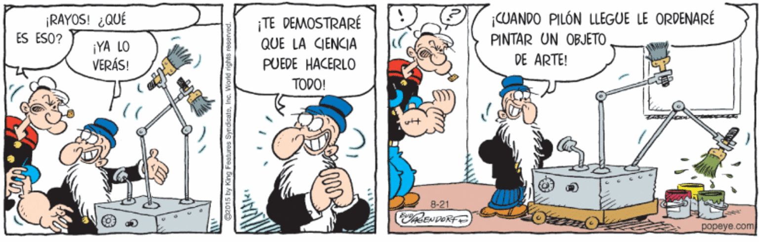 Line OCR: ¡RAYOS! ¿QUÉ ES ESO? ¡CUANDO PILÓN LLEGUE LE ORDENARÉ PINTAR UN OBJÉTO ¡TE DEMOSTRARÉ QUE LA CIENCIA ¡YA LO VERÁS! DE ARTE! PUEDE HACERLO TODO! 8-21 LENDORFE popeye.com ¡RAYOS! ¿QUÉ ES ESO? ¡CUANDO PILÓN LLEGUE LE ORDENARÉ PINTAR UN OBJÉTO ¡TE DEMOSTRARÉ QUE LA CIENCIA ¡YA LO VERÁS! DE ARTE! PUEDE HACERLO TODO! 8-21 LENDORFE popeye.com