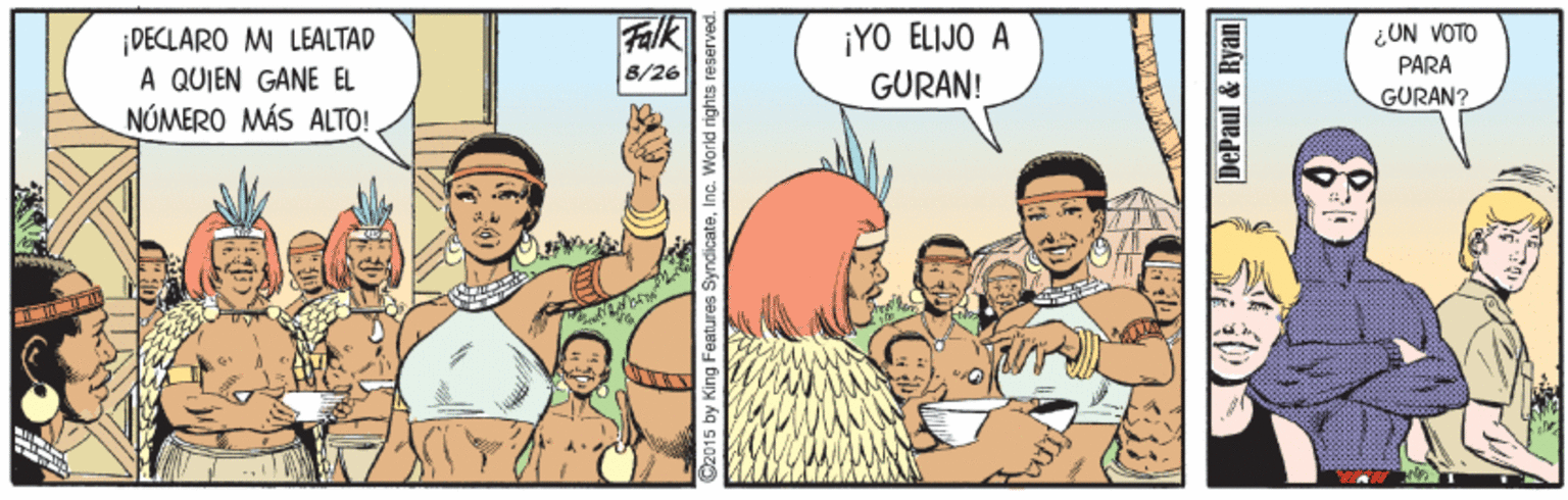 Conversation OCR: ¡DECLARO M LEALTAD A QUIEN GANE EL NOMERO MÁS ALTO! Falk ¡YO ELIJO A ¿UN VOTO PARA GURAN? 8/26 GURAN! DePaul & Ryan ¡DECLARO M LEALTAD A QUIEN GANE EL NOMERO MÁS ALTO! Falk ¡YO ELIJO A ¿UN VOTO PARA GURAN? 8/26 GURAN! DePaul & Ryan