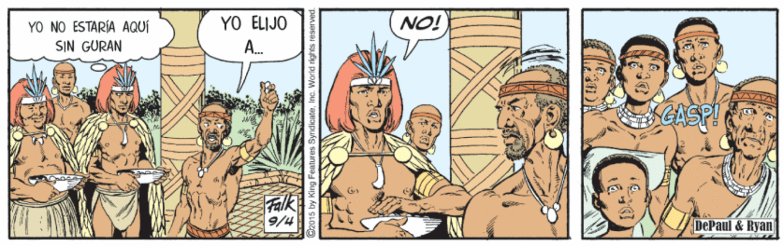 Illustration OCR: YO ELIJO NO! YO NO ESTARÍA AQUÍ SIN GURAN A. GASP! Falk 9/4 DePaul & Ryan YO ELIJO NO! YO NO ESTARÍA AQUÍ SIN GURAN A. GASP! Falk 9/4 DePaul & Ryan
