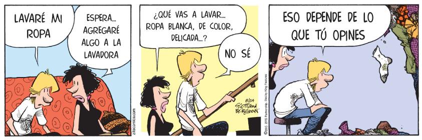Illustration OCR: ¿QUÉ VAS A LAVAR. ESO DEPENDE DE LO QUE TÚ OPINES LAVARÉ MI ESPERA. AGREGARÉ ROPA BLANCAROPA DELICADA.? ÁLGO A LA LAVADORA NO SÉ ¿QUÉ VAS A LAVAR. ESO DEPENDE DE LO QUE TÚ OPINES LAVARÉ MI ESPERA. AGREGARÉ ROPA BLANCADE COLORROPA DELICADA.? ÁLGO A LA LAVADORA NO SÉ