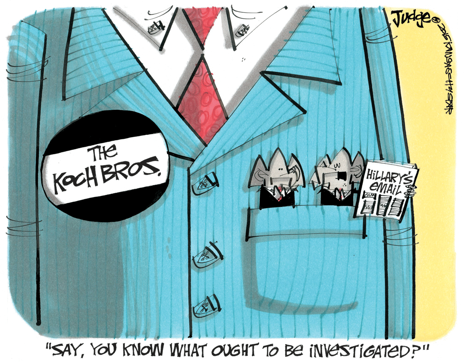 Electric blue OCR: THe KocH BROS HiLLARYS EMAIL ? "SAYYOU KNOW WHAT OUGHT TO BE INVESTIGATED?" THe KocH BROS HiLLARYS EMAIL ? "SAYYOU KNOW WHAT OUGHT TO BE INVESTIGATED?"