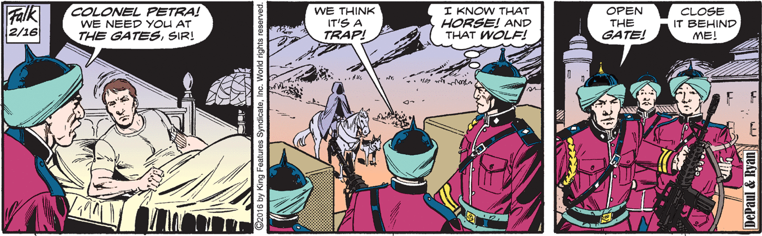 Event OCR: Falk 2/16 COLONEL PETRA! WE NEED YOU AT THE GATESSIR! I KNOW THAT HORSE! AND THAT WOLE! WE THINK OPEN CLOSE IT BEHIND IT'S A TRAP! THE GATE! ME! DePaul Falk 2/16 COLONEL PETRA! WE NEED YOU AT THE GATESSIR! I KNOW THAT HORSE! AND THAT WOLE! WE THINK OPEN CLOSE IT BEHIND IT'S A TRAP! THE GATE! ME! DePaul