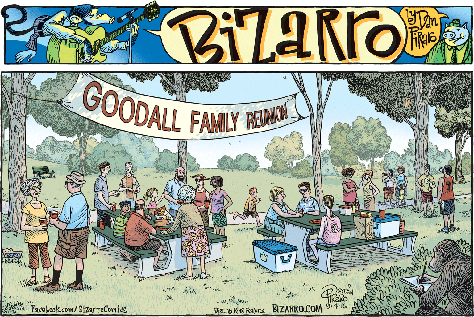 Folk instrument OCR: GOODALL FAMILY RE ODN M. Facebook.com/BizarroComics Dist.y King Features BIZARRO.COM 9:4 16 GOODALL FAMILY RE ODN M. Facebook.com/BizarroComics Dist.y King Features BIZARRO.COM 9:4 16