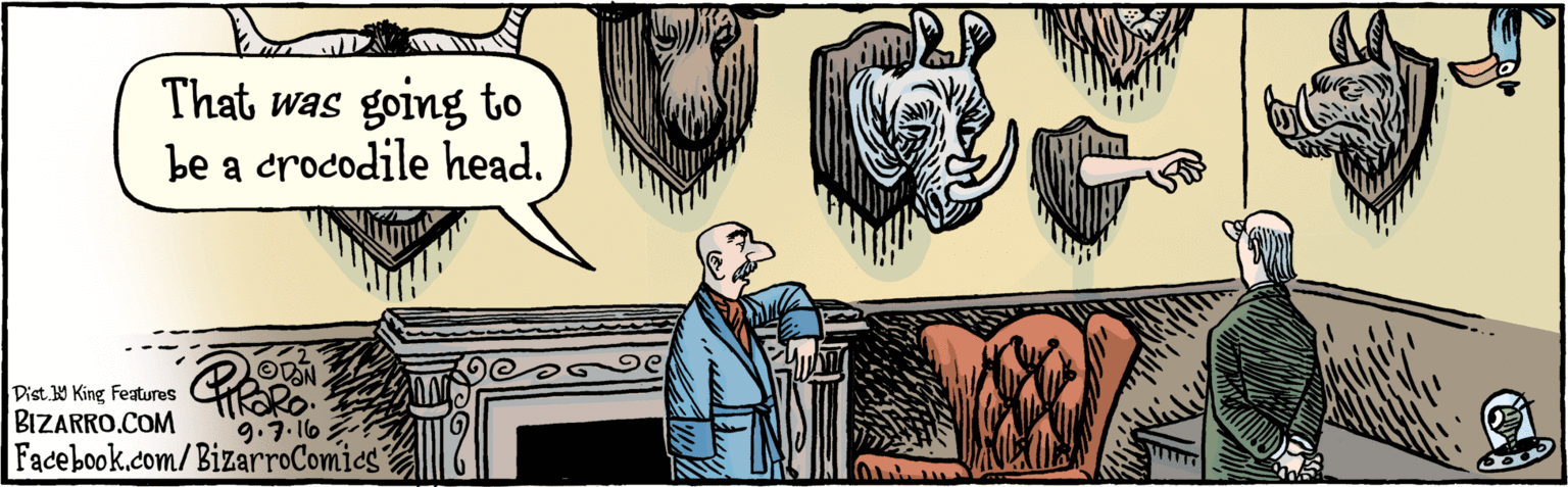 Art OCR: BIZARRO.COM Fadebook.com/BizarroComies' Dist. Y King Features That was going to ODAN be a crocodile head. HRARO9.7.16 BIZARRO.COM Fadebook.com/BizarroComies' Dist. Y King Features That was going to ODAN be a crocodile head. HRARO