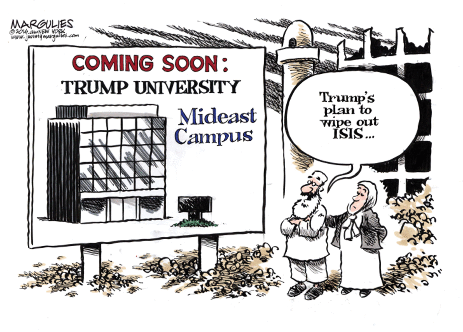 Drawing OCR: MARGULIES www.jummymargulles.com COMING SOON: TRUMP UNIVERSITY Mideast Campus Trump's plan to wipe out ÍSIS... MARGULIES www.jummymargulles.com COMING SOON: TRUMP UNIVERSITY Mideast Campus Trump's plan to wipe out ÍSIS...