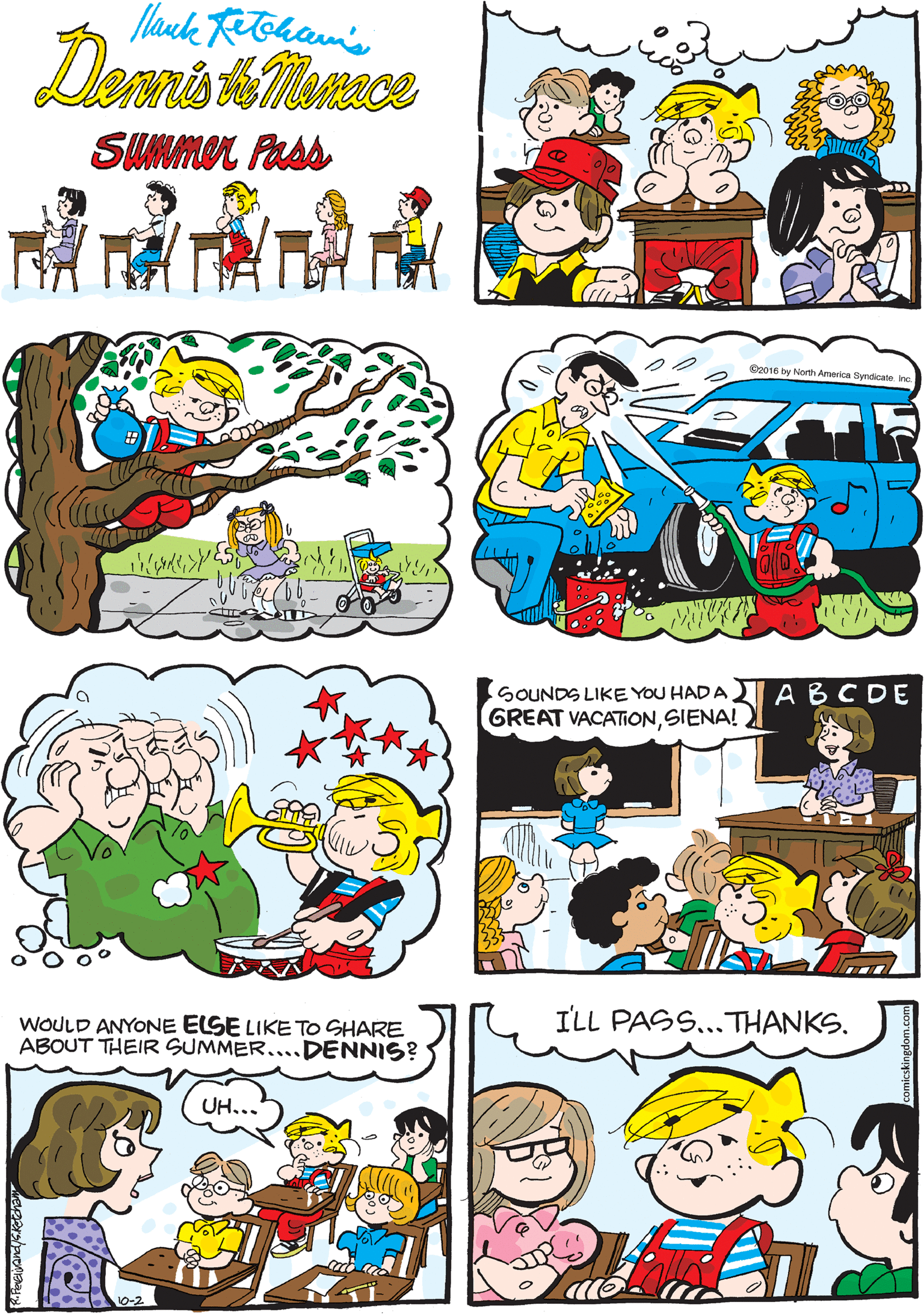 Fictional character OCR: fMack Rtoham's DennisMenace SUMmer Pass Ce016 by North America Syndicate in ILL PASS...THANKS. WOULD ANYONE ELSE LIKE TO SHARE ABOUT THEIR SUMMER....DENNIS? SOUNDS LIKE YOU HAD A ABCDE GREAT VACATIONSIENA! UH..." fMack Rtoham's DennisMenace SUMmer Pass Ce016 by North America Syndicate in ILL PASS...THANKS. WOULD ANYONE ELSE LIKE TO SHARE ABOUT THEIR SUMMER....DENNIS? SOUNDS LIKE YOU HAD A ABCDE GREAT VACATIONSIENA! UH..."