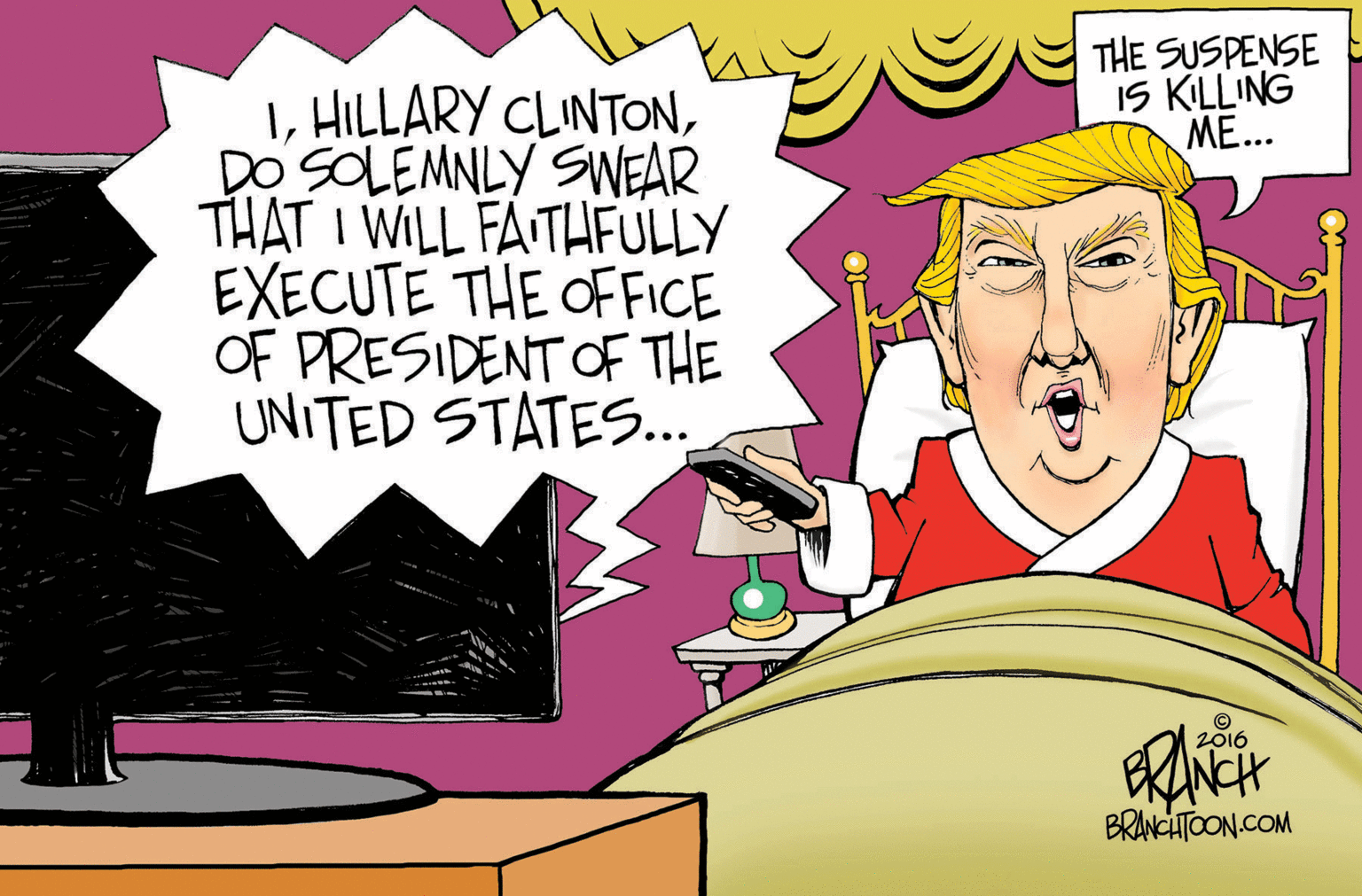 Sharing OCR: THE SUSPENSE IS KILLING ME... IDo SOLEMNLY SWEAR THAT I WILL FAITHFULLY EXECUTE THE OFFICE OF PRESIDENT OF THE UNITED STATES.. 2016 BRINCHTOON.COM THE SUSPENSE IS KILLING ME... IHILLARY CLINTONDo SOLEMNLY SWEAR THAT I WILL FAITHFULLY EXECUTE THE OFFICE OF PRESIDENT OF THE UNITED STATES.. 2016 BRINCHTOON.COM