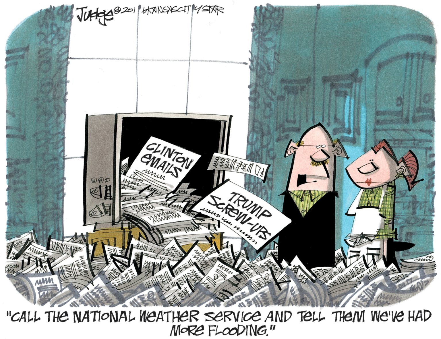 Graphics OCR: 201/6 CITIYSTR CLINTON EMAILS TRUMP SCREW-URS mun wwwma ?? MORE FLOODING" "CALL THE NATIONAL WEATHER SERVICE AND TELL THEM WE've HAD 201/6 CITIYSTR CLINTON EMAILS TRUMP SCREW-URS mun wwwma ? ? MORE FLOODING" "CALL THE NATIONAL WEATHER SERVICE AND TELL THEM WE've HAD