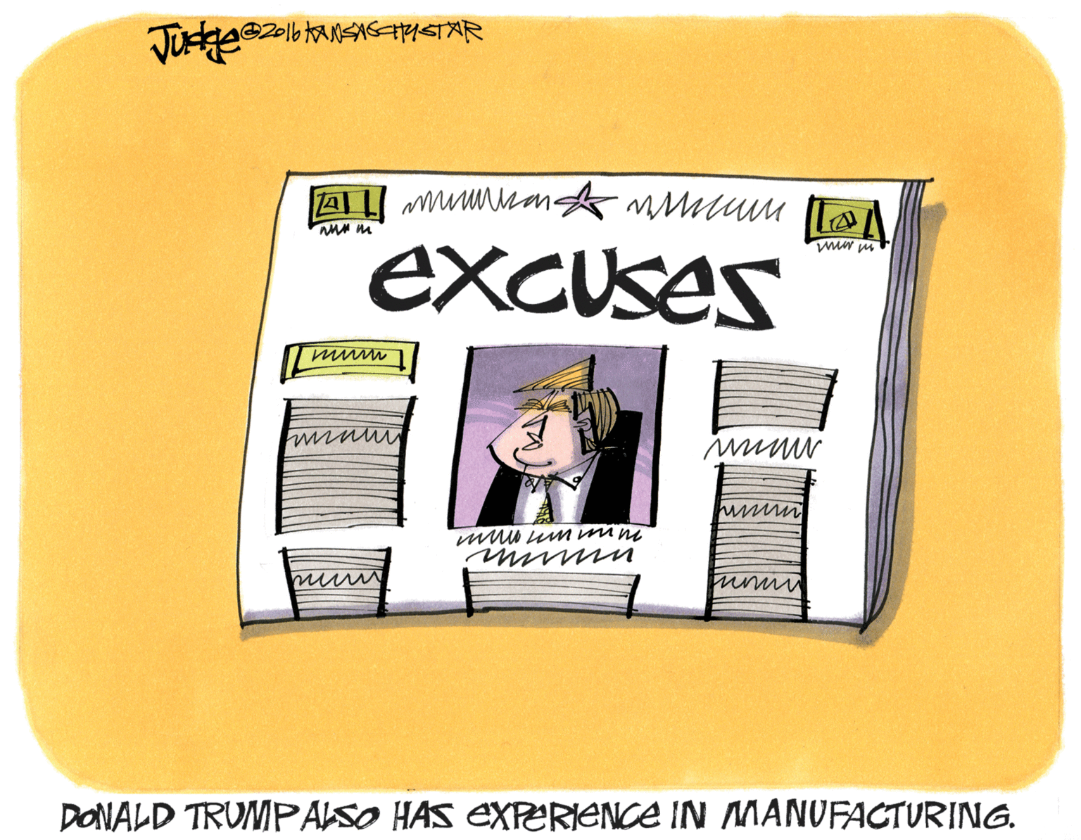 Paper OCR: 20 excuSes muu ummine miu DONALD TRUMPALSO HAS EXPERIENCE IN MANVFACTURING. 20 excuSes muu ummine miu DONALD TRUMPALSO HAS EXPERIENCE IN MANVFACTURING.