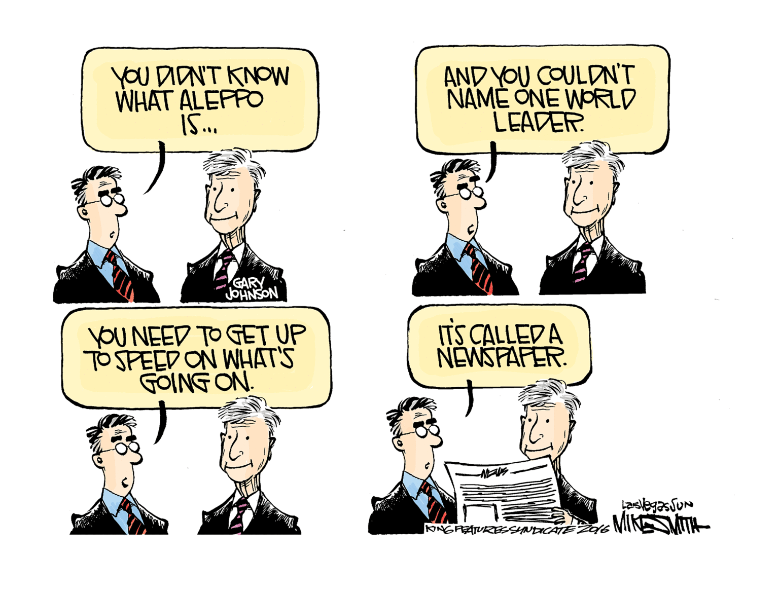 Jaw OCR: YOU DIONT KNOW WHAT ALEPPO IS. AND YOU COULDN'T NAME ONE WORLD LEADER GARY NOSNHOP yoU NEED TO GET UP TOSPEED ON WHAT'S GOING ON. ITS CALLED A NÉWSPAFER. YOU DIONT KNOW WHAT ALEPPO IS. AND YOU COULDN'T NAME ONE WORLD LEADER GARY NOSNHOP yoU NEED TO GET UP TOSPEED ON WHAT'S GOING ON. ITS CALLED A NÉWSPAFER.