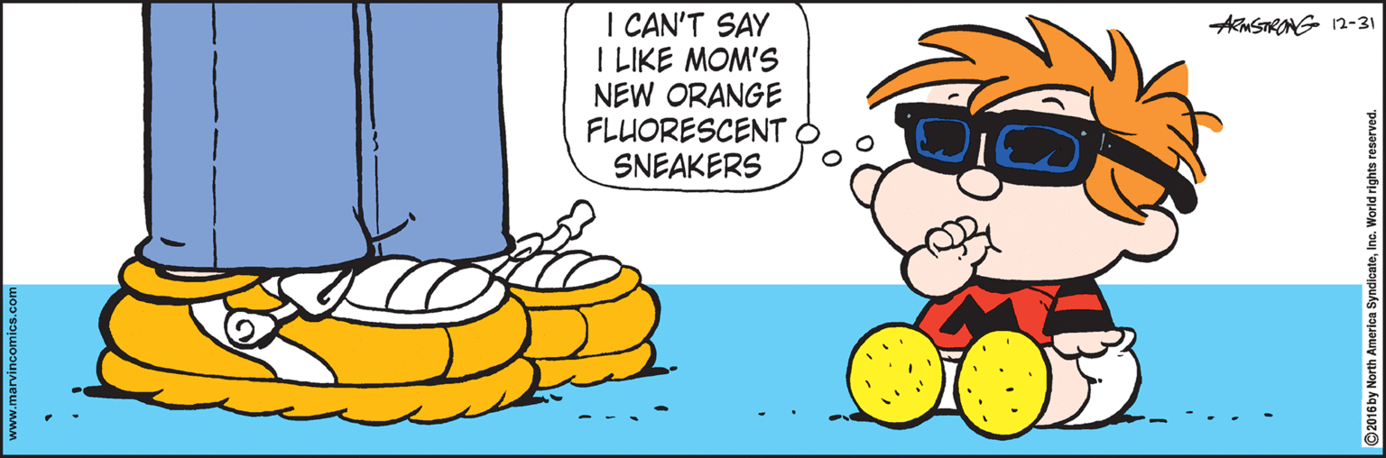 Clip art OCR: I CAN'T SAY I LIKE MOM'S NEW ORANGE FLUORESCENT SNEAKERS AkmSTRONG 2-31 2016 by North America SyndicateInc. World rights reserved. I CAN'T SAY I LIKE MOM'S NEW ORANGE FLUORESCENT SNEAKERS AkmSTRONG 2-31 2016 by North America SyndicateInc. World rights reserved.