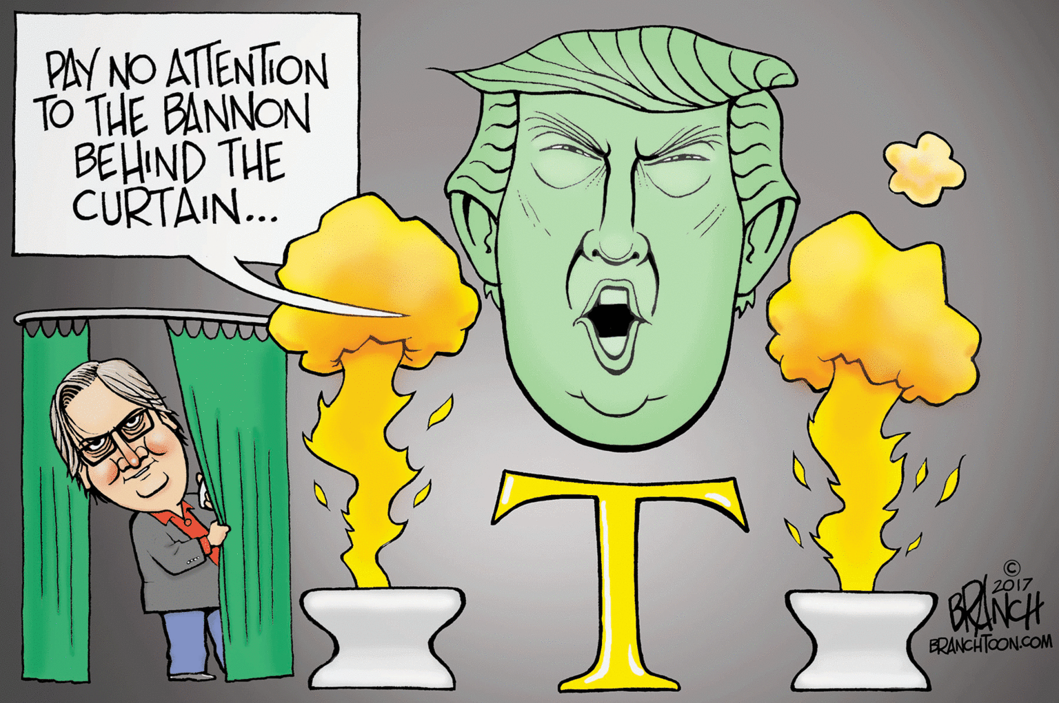 Comics OCR: PAY NO ATTENTION TO THE BANNON BEHIND THE CURTÁIN... 2017 ERANCHTOON.COM PAY NO ATTENTION TO THE BANNON BEHIND THE CURTÁIN... 2017 ERANCHTOON.COM