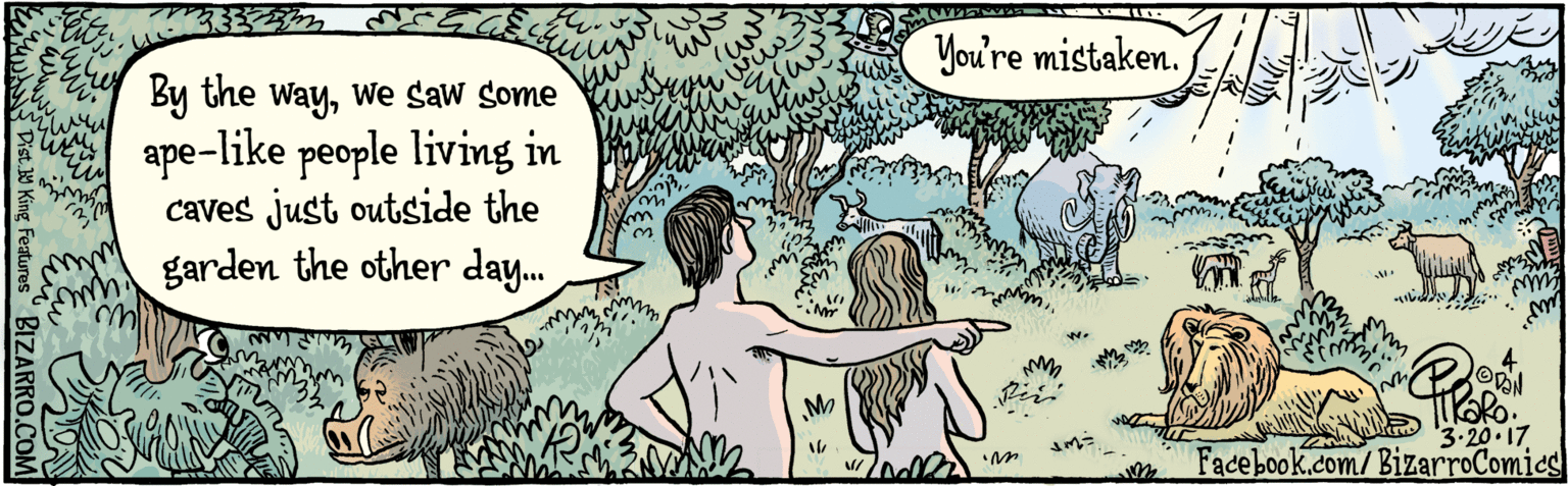 Grazing OCR: BIZARRO.COM Facebook.com/BizarroComies Dist Y King Features By the waywe saw some ape-like people living in caves just outside the garden the other day. You're mistaken. TRako. 3.20-17 ??r BIZARRO.COM Facebook.com/BizarroComies Dist Y King Features By the waywe saw some ape-like people living in caves just outside the garden the other day. You're mistaken. TRako. 3.20-17 ?? r