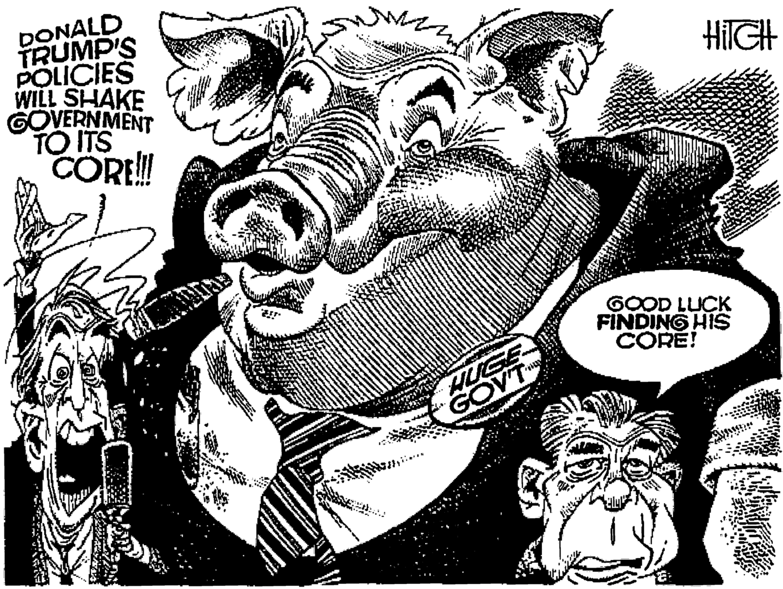 Fictional character OCR: DONALD TRUMP'S POLICIES WILL SHAKE GOVERNMENT TO ITS CORE!! GOOD LUCK FINDING HIS CORÉ! HUGE GOVT DONALD TRUMP'S POLICIES WILL SHAKE GOVERNMENT TO ITS CORE!! GOOD LUCK FINDING HIS CORÉ! HUGE GOVT