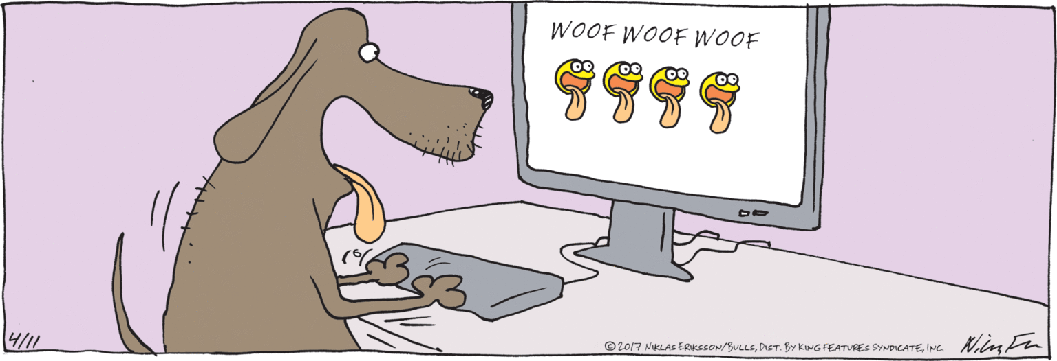 Purple OCR: WOOF WOOF WOOF 1999 Neuter © 2017 NIKLAS ERIKSSON/BULLSINC. WOOF WOOF WOOF 1999 Neuter © 2017 NIKLAS ERIKSSON/BULLSDIST. By KING FEATURES SYNDICATE