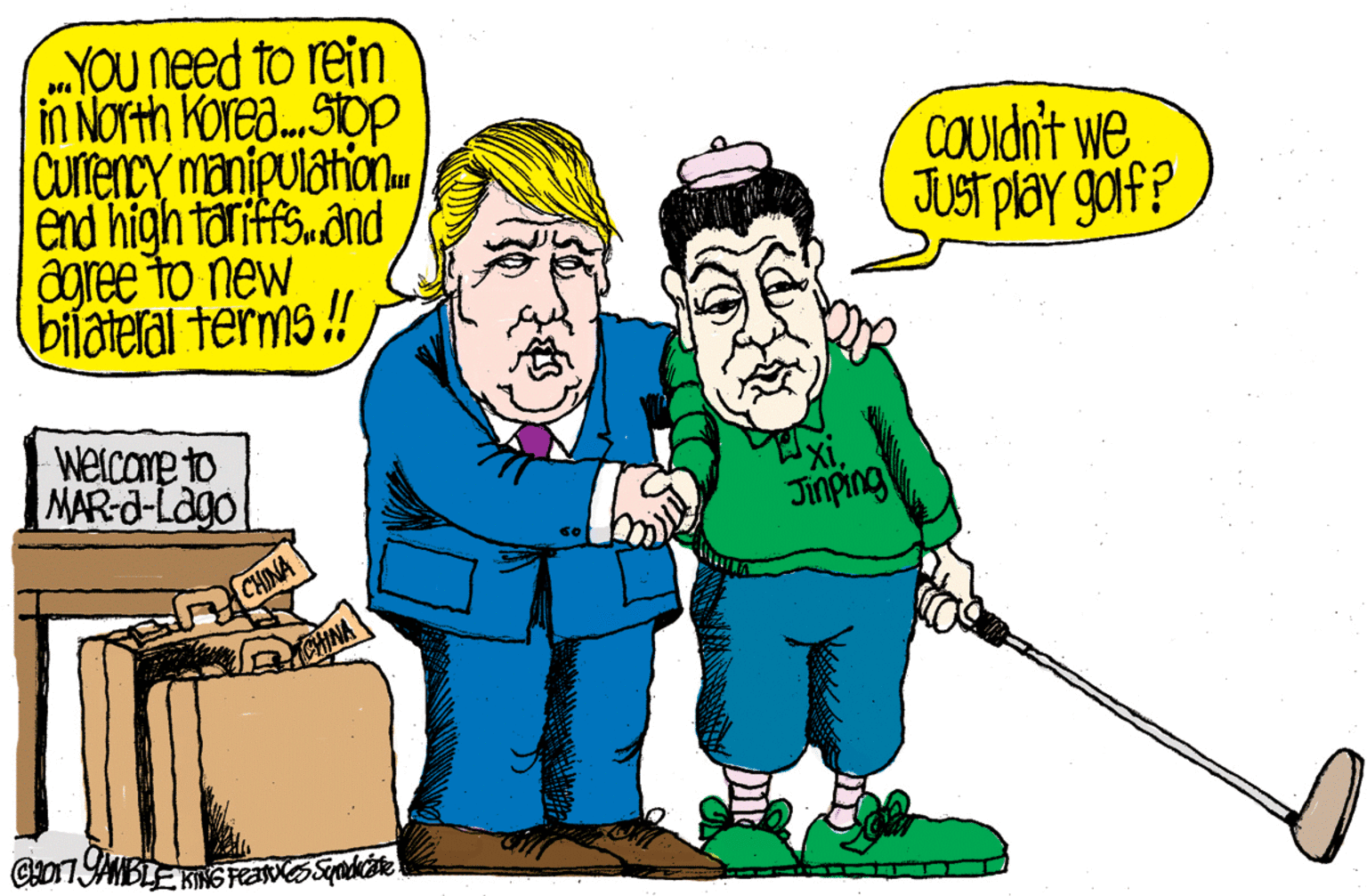 Humour OCR: „YOU Need to rein in North Korea.Sop Curercy manipulation. end high tariffs. and ôagree to new bilatetal terms ! COudn't we JUST Play gof? Welcome to MAR-d-Lago Jinping CHINA „YOU Need to rein in North Korea.Sop Curercy manipulation. end high tariffs. and ôagree to new bilatetal terms ! COudn't we JUST Play gof? Welcome to MAR-d-Lago Jinping CHINA
