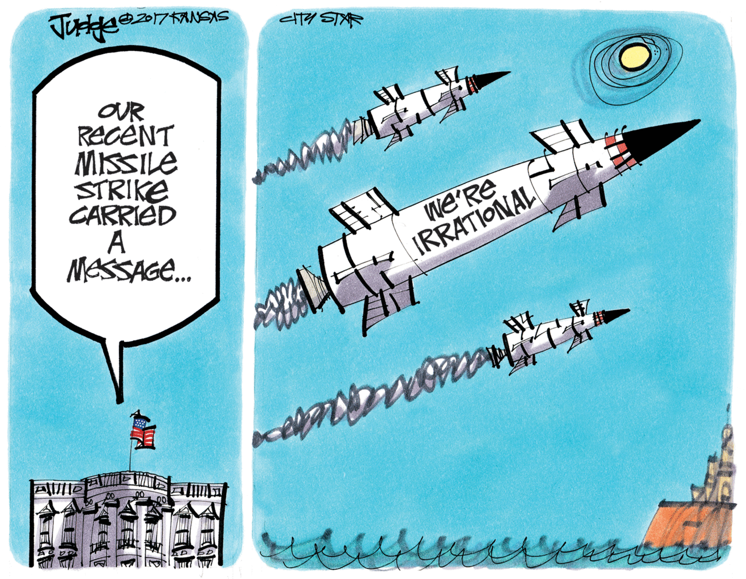 Ink OCR: city STXR OUR RECÉNT MISSILE STRIKE CARRIED A MESSAGE. We'Re IRRATIONAL city STXR OUR RECÉNT MISSILE STRIKE CARRIED A MESSAGE. We'Re IRRATIONAL