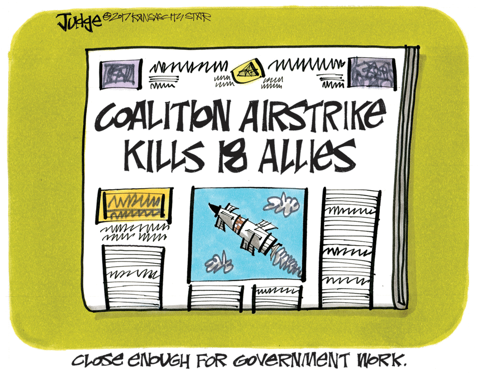 Label OCR: min COALITON AIRSTRIKE KILLS 18 ALLIES CLose enbUGH FOR GOVERNMENT WORK. min COALITON AIRSTRIKE KILLS 18 ALLIES CLose enbUGH FOR GOVERNMENT WORK.