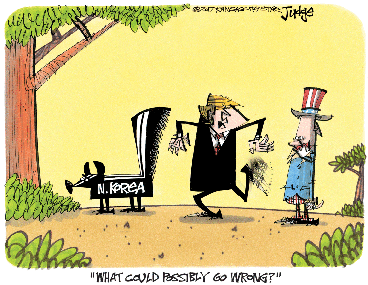 Illustration OCR: N.KØREA "WHAT COULD POSSIBLY GO WRONG?" N.KØREA "WHAT COULD POSSIBLY GO WRONG?"