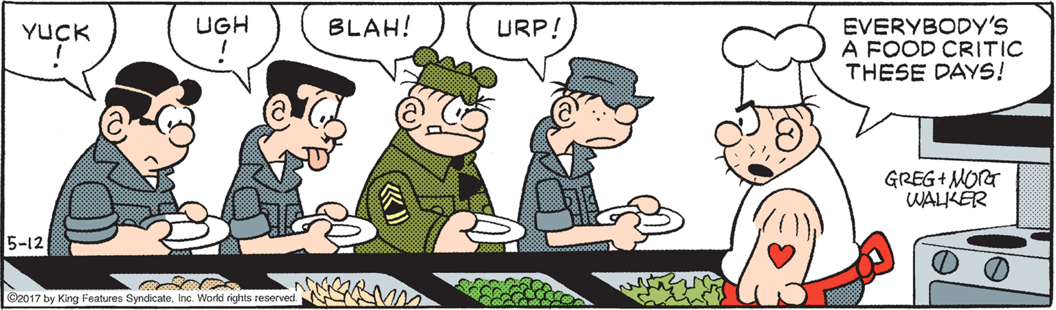 Graphics OCR: UGH BLAH! EVERYBODY'S A FOOD CRITIC THESE DAYS! YUCK URP! GREG+MORT WALIKER 5-12 ©2017 by King Features Syndicateinc. World rights reserved. t adk o UGH BLAH! EVERYBODY'S A FOOD CRITIC THESE DAYS! YUCK URP! GREG+MORT WALIKER 5-12 ©2017 by King Features Syndicateinc. World rights reserved. t adk o