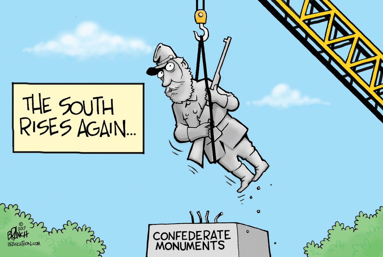 Drawing OCR: THE SOUTH RISES AGAIN.. 2017 CONFEDERATE MONUMENTS ERANCHTOON.cOM THE SOUTH RISES AGAIN.. 2017 CONFEDERATE MONUMENTS ERANCHTOON.cOM