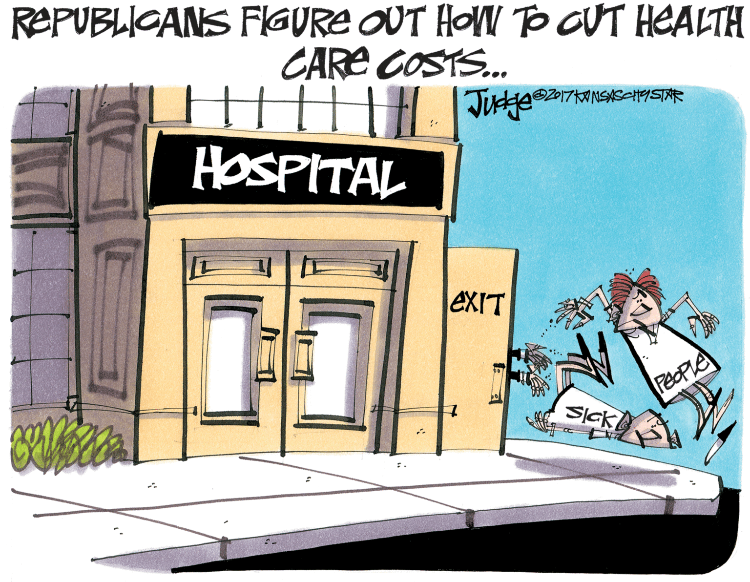 Art OCR: REPUBLIGANS FGURE OUT HOW TO CUT HEALTH CARE COSTS. Jutjes Z017NSASCHISTAR HOSPITAL EXIT PEOPLE SICK REPUBLIGANS FGURE OUT HOW TO CUT HEALTH CARE COSTS. Jutjes Z017NSASCHISTAR HOSPITAL EXIT PEOPLE SICK