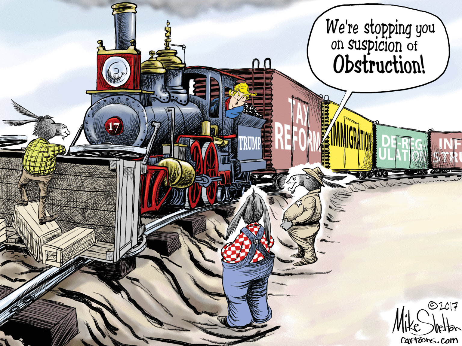 Rolling OCR: We're stopping you on suspicion of Obstruction! REFORM DE RIG INF ULATINTRU TRUMP O2017 Cartoons.com We're stopping you on suspicion of Obstruction! REFORM DE RIG INF ULATINTRU TRUMP O2017 Cartoons.com