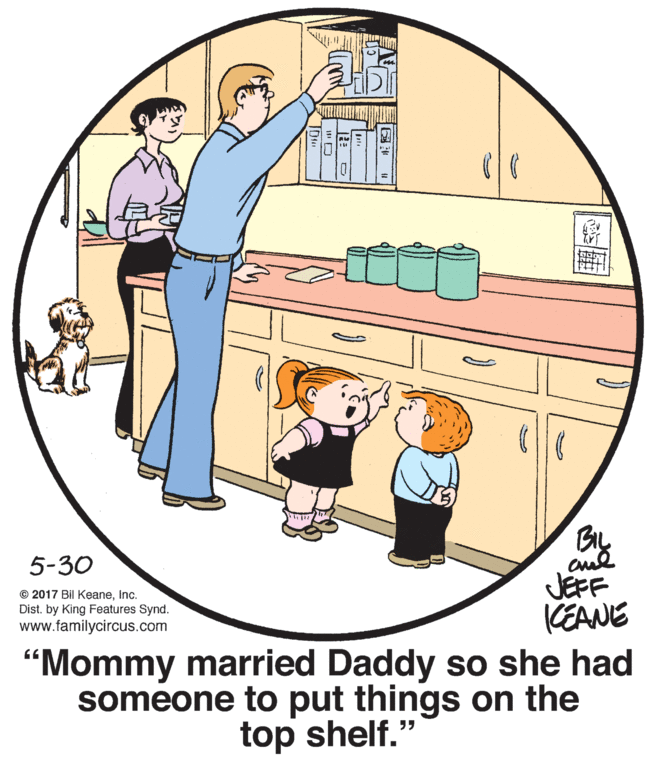 Gesture OCR: BIL 5-30 © 2017 Bil KeaneInc. Dist. by King Features Synd. www.familycircus.com JEFF CEANE “Mommy married Daddy so she had someone to put things on the top shelf." BIL 5-30 © 2017 Bil KeaneInc. Dist. by King Features Synd. www.familycircus.com JEFF CEANE “Mommy married Daddy so she had someone to put things on the top shelf."