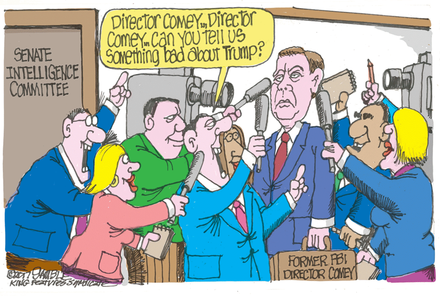 Event OCR: Director COMEYDirecor ComeYacan yOU teil US SONething bad obaut Trump? SENATE INTELLIGENCE COMMITTEE FORMER FBI DIRECTOR COMEY KING FETVies SAMI Director COMEYDirecor ComeYacan yOU teil US SONething bad obaut Trump? SENATE INTELLIGENCE COMMITTEE FORMER FBI DIRECTOR COMEY KING FETVies SAMI