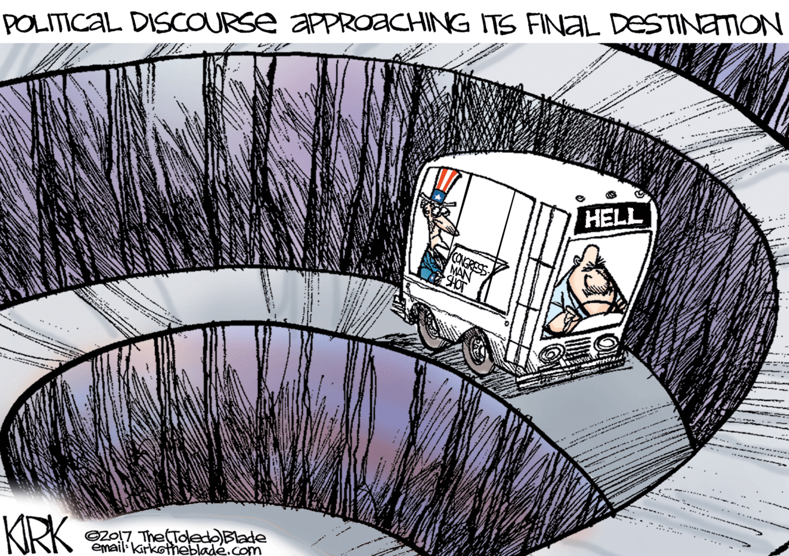 Artwork OCR: POLITICAL DISCOURSE APPROACHING ITS FINAL DESTINETION HELL CONGRESS MAN KRK GZ017 ThetToledo Blade email: Kirkothebladé.comn POLITICAL DISCOURSE APPROACHING ITS FINAL DESTINETION HELL CONGRESS MAN KRK GZ017 ThetToledo Blade email: Kirkothebladé.comn
