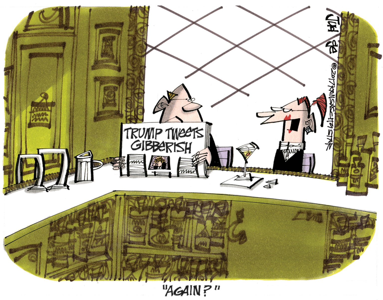 Artwork OCR: TRUMP TWEETS GIBBERISH "AGAIN?" TRUMP TWEETS GIBBERISH "AGAIN?"
