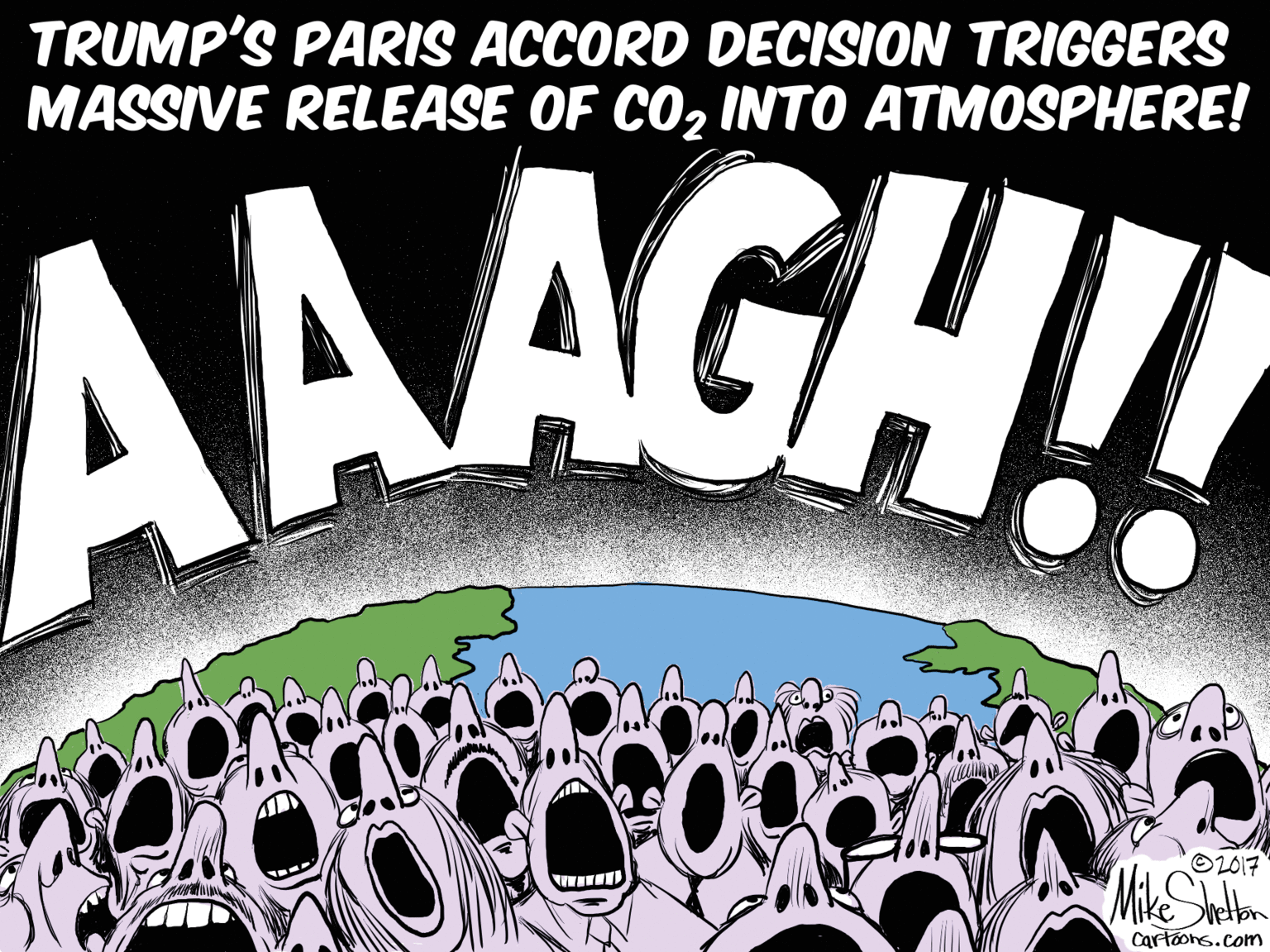 Illustration OCR: TRUMP'S PARIS ACCORD DECISION TRIGGERS MASSIVE RELEASE OF COINTO ATMOSPHERE! AAAGH!! O2017 Cartoons.com TRUMP'S PARIS ACCORD DECISION TRIGGERS MASSIVE RELEASE OF COINTO ATMOSPHERE! AAAGH!! O2017 Cartoons.com