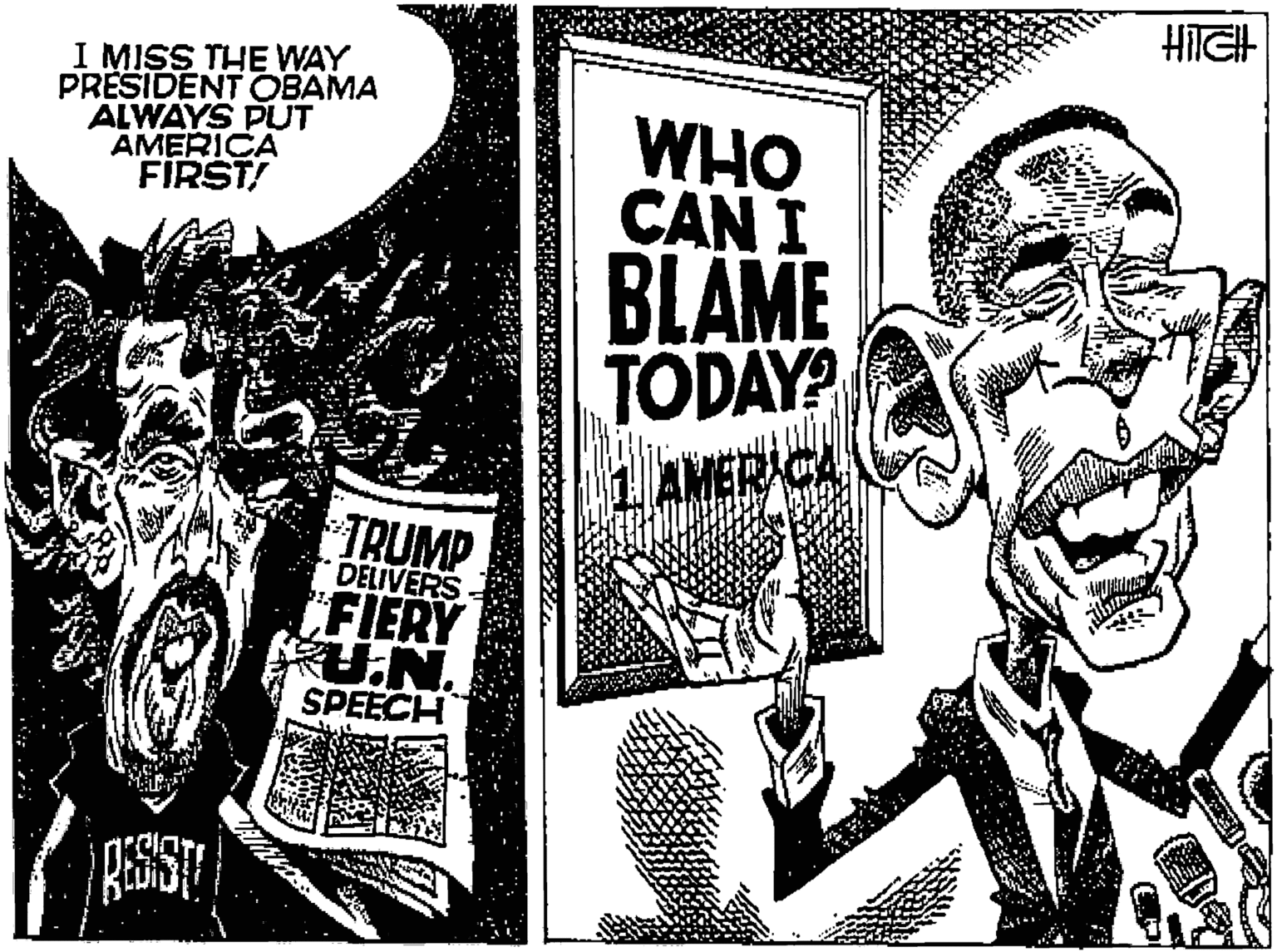 Visual arts OCR: HITGH I MISS THE WAY PRESIDENT CBAMA ALWAYS PUT AMERICA FIRST! WHO CAN I BLAME TODAY? AMERACA IRUMP DELIVERS CFIERY RU.N. SPEECH HITGH I MISS THE WAY PRESIDENT CBAMA ALWAYS PUT AMERICA FIRST! WHO CAN I BLAME TODAY? AMERACA IRUMP DELIVERS CFIERY RU.N. SPEECH