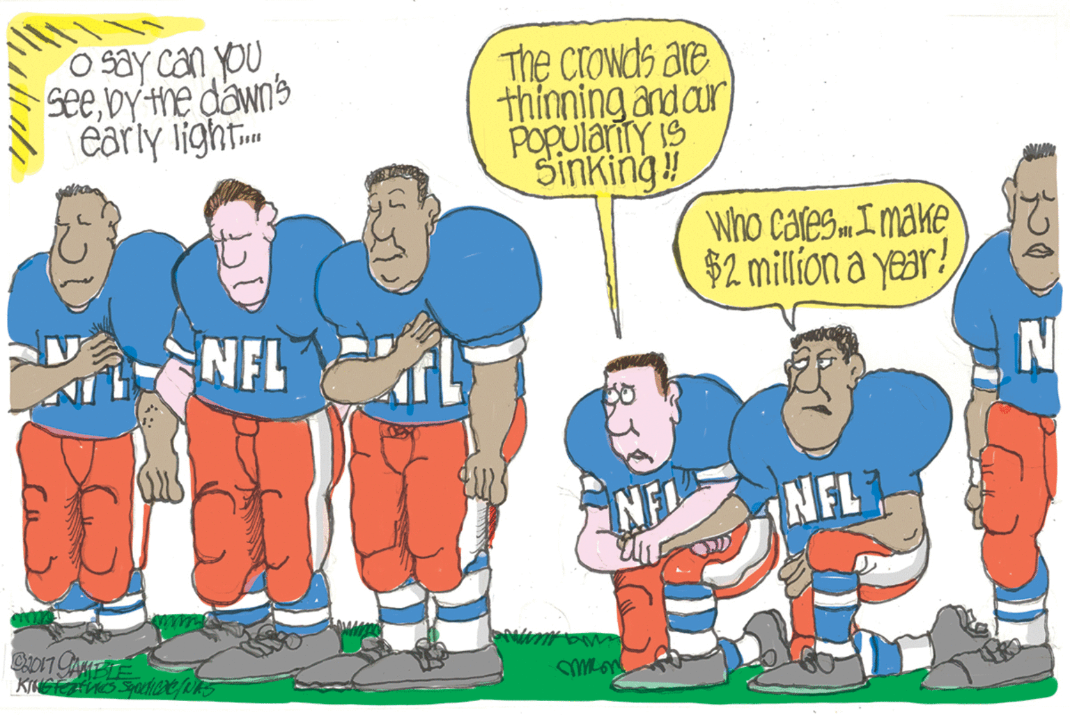 Font OCR: O say canyou seebYtne dawns early light.. The crowds are thinning and aur POPulaiy iS Sinking! Who caresImake $2 million a year! NFL NEL NFL O say canyou seebYtne dawns early light.. The crowds are thinning and aur POPulaiy iS Sinking! Who caresImake $2 million a year! NFL NEL NFL