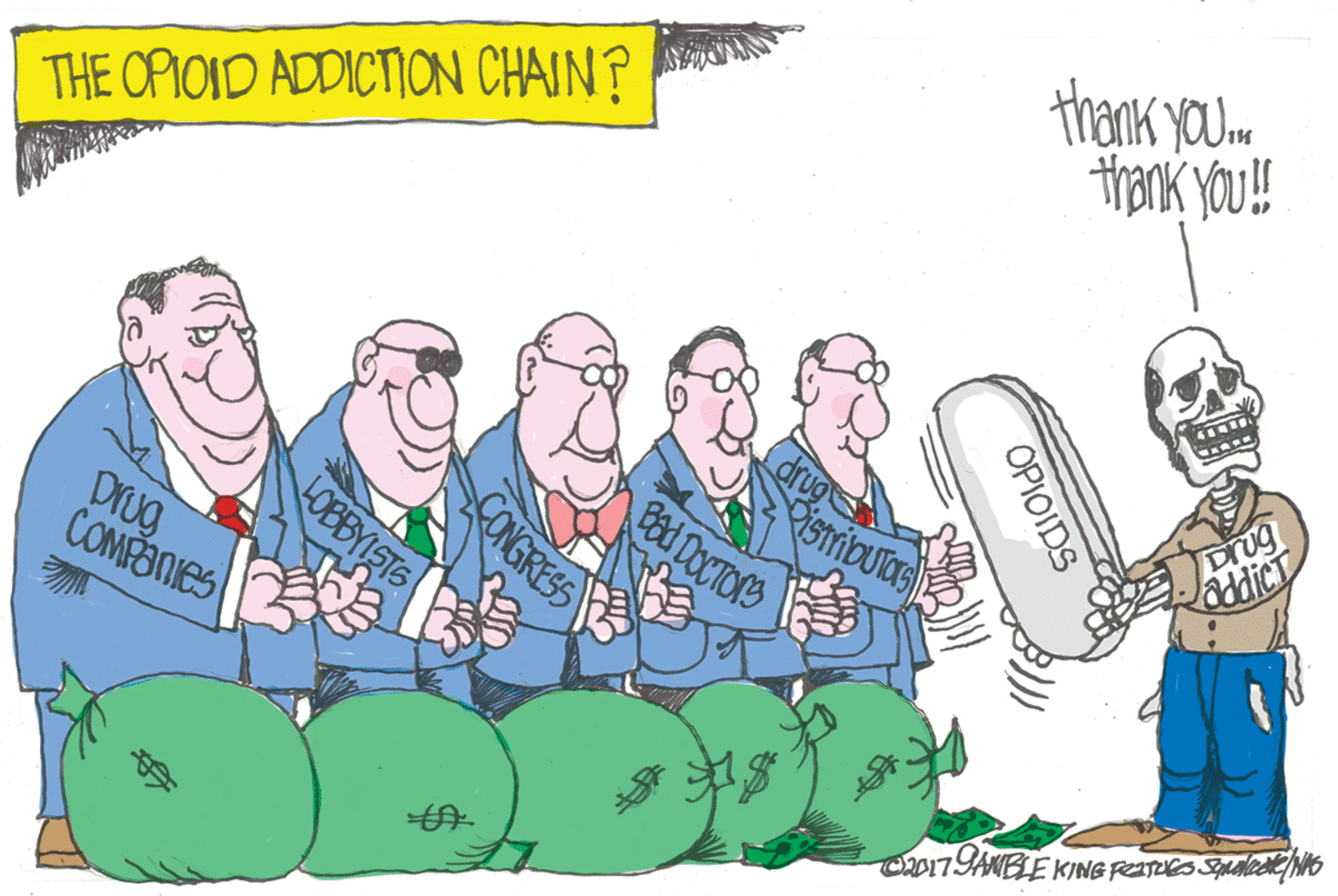 Line OCR: thank youm trank you! THE OPIOID ADDICTION CHAIN? Drug ddicT drug Pisributas Pod DOCTORS OBBYISTS DrUg COMPANIES OPIOIDS CONGRESS thank youm trank you! THE OPIOID ADDICTION CHAIN? Drug ddicT drug Pisributas Pod DOCTORS OBBYISTS DrUg COMPANIES OPIOIDS CONGRESS