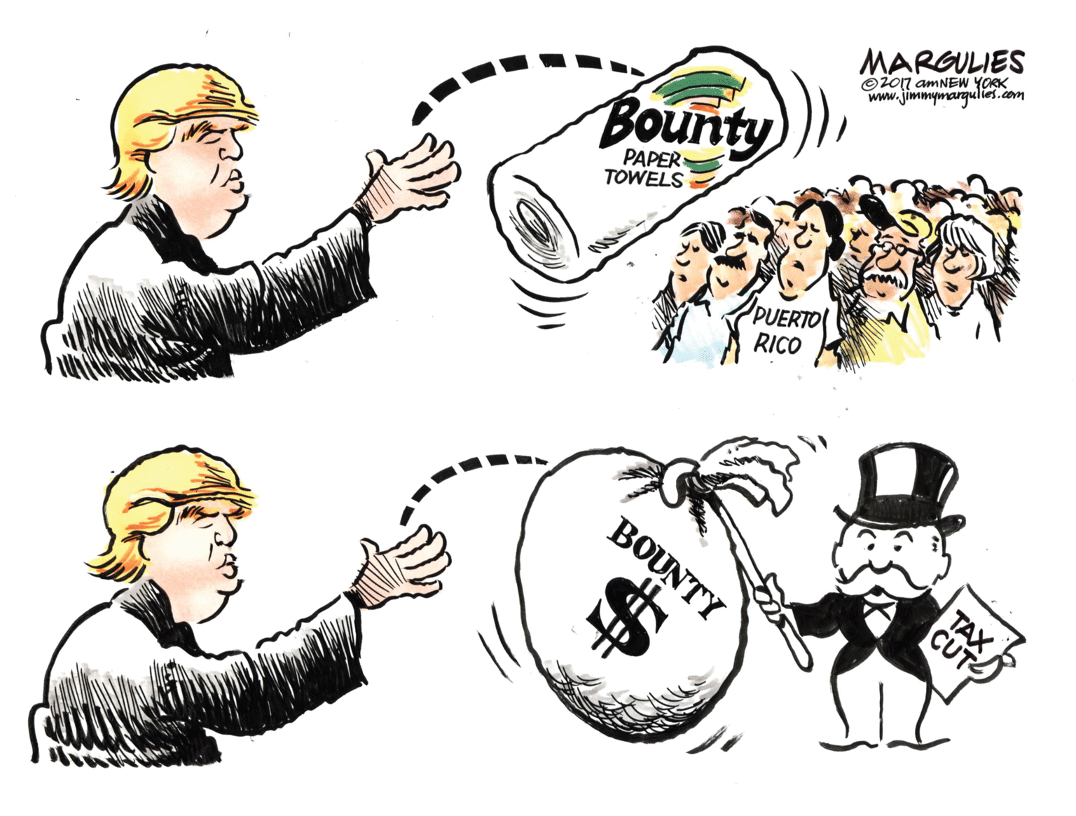 Gesture OCR: MARGULIES O2017 AMNEW YORK www.jimmymargulies.com Bounty PAPER TOWELS PUERTO RICO BOUNTY TAX CUT MARGULIES O2017 AMNEW YORK www.jimmymargulies.com Bounty PAPER TOWELS PUERTO RICO BOUNTY TAX CUT