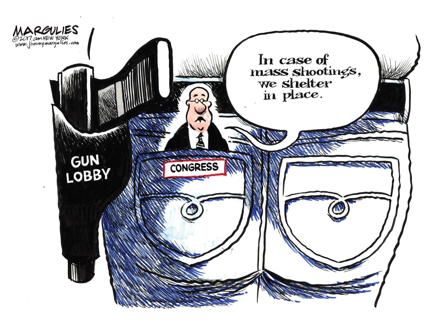 Graphics OCR: MARGULIES Oi07 am NEW YORK www.jimmymargulies.com In case of mass shootingswe shelter in place. GUN LOBBY CONGRESS MARGULIES Oi07 am NEW YORK www.jimmymargulies.com In case of mass shootingswe shelter in place. GUN LOBBY CONGRESS