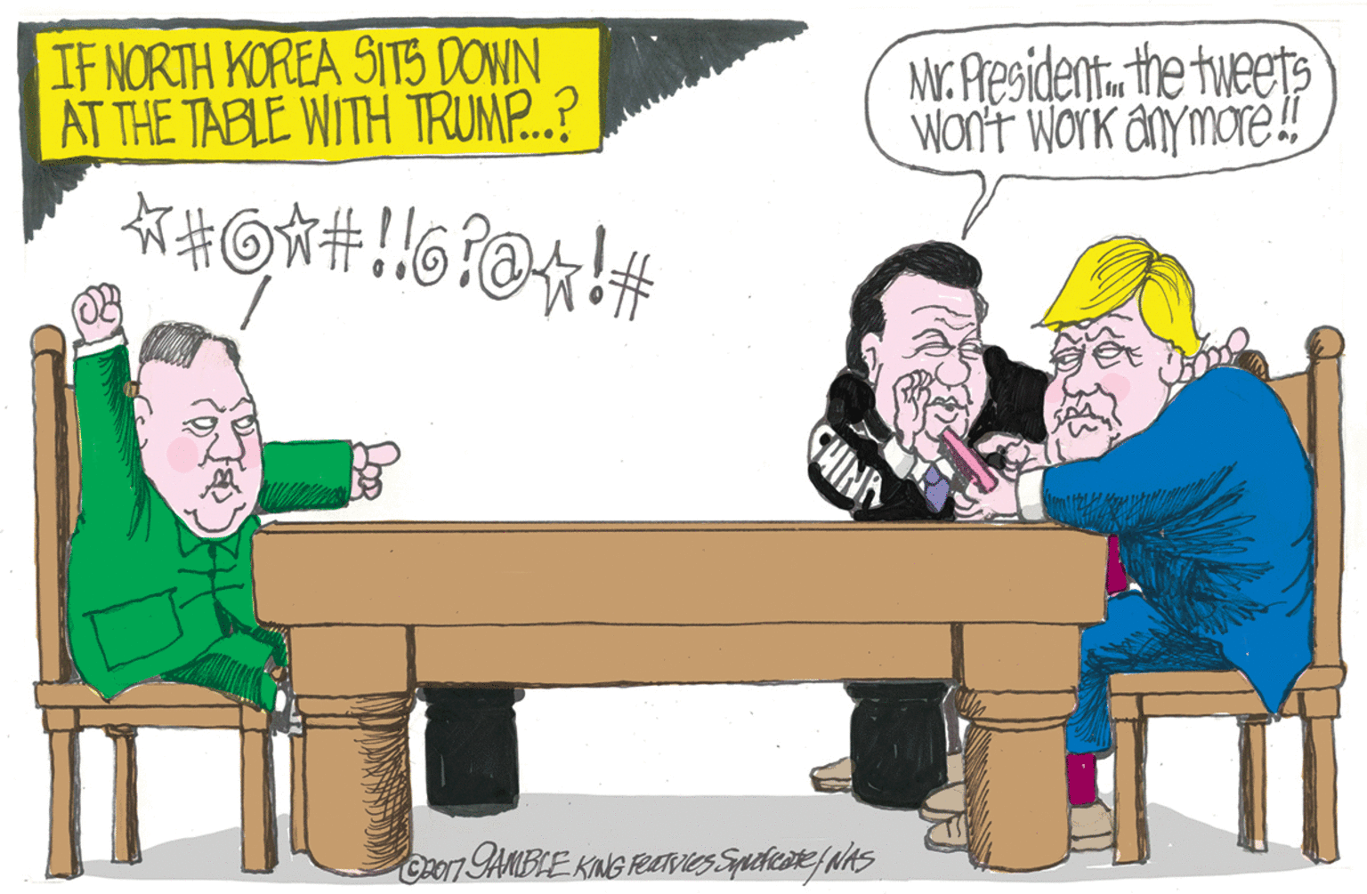 Musical instrument OCR: IF NORTH KOREA SITS DOWN AT THE TABLE WITH TRUMP.? M. President. the tweets Won't work anymore ! GHINA IF NORTH KOREA SITS DOWN AT THE TABLE WITH TRUMP.? M. President. the tweets Won't work anymore ! GHINA