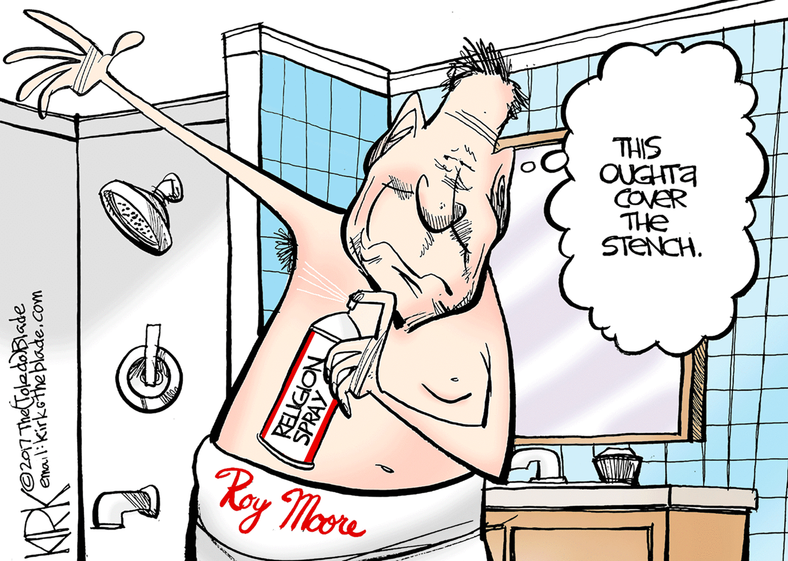 Painting OCR: THIS OUGHTA COVER THe STENCH. Koy Meore (©2017 The Toledo Blade emailikirkotheblade.com THIS OUGHTA COVER THe STENCH. Koy Meore (©2017 The Toledo Blade emailikirkotheblade.com