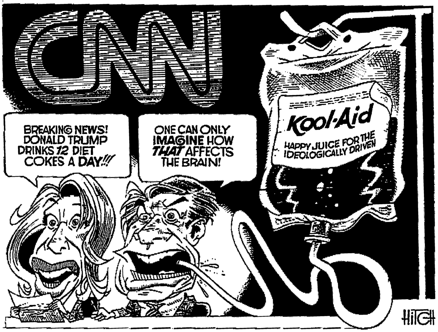 Monochrome OCR: CAN KoolAid BREAKING NEWS! DONALD TRUMP DRINKS 12 DIET COKES A DAY!! ONE CAN ONLY IMAGINE HOW THAT AFFECTS THE BRAIN! HAPPY JUICE FORTHE IDEOLOGICALLY DRIVEN HiGH CAN KoolAid BREAKING NEWS! DONALD TRUMP DRINKS 12 DIET COKES A DAY!! ONE CAN ONLY IMAGINE HOW THAT AFFECTS THE BRAIN! HAPPY JUICE FORTHE IDEOLOGICALLY DRIVEN HiGH