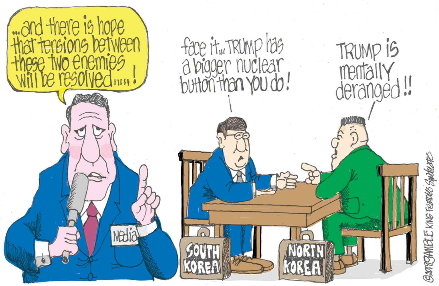 Font OCR: ônd there is hope that tersions between these two enemies Will be resolved s face it. TRUMP lias a bigger nuclear butHton than you do! TRUMP is mentallYderanged! Nedia SOUTH KOREA NORTH KOREA C18GAMELE KING FLATés Suihustes ônd there is hope that tersions between these two enemies Will be resolved s face it. TRUMP lias a bigger nuclear butHton than you do! TRUMP is mentallYderanged! Nedia SOUTH KOREA NORTH KOREA C18GAMELE KING FLATés Suihustes