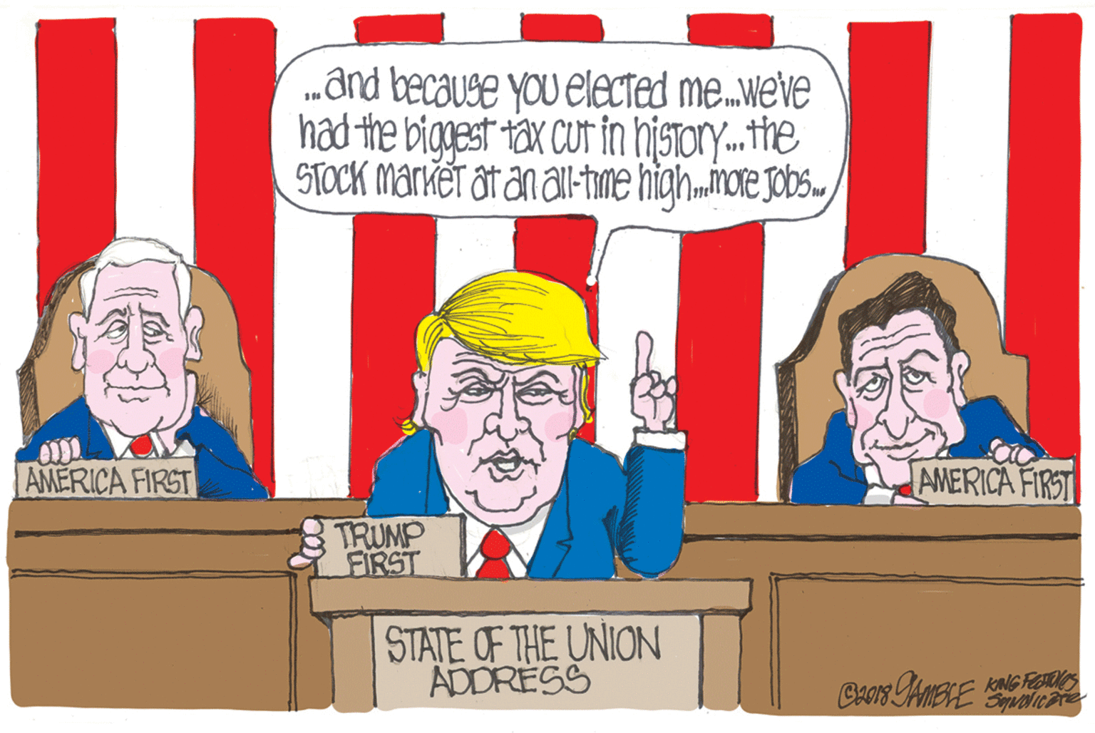 Social group OCR: „and because you elected me..weve had the biggest tax Cut in hjsTory.. the STOCK market at an alil-tme high.mote jobs.wAMERICA FIRST AMERICA FIRST TRUMP FIRST STATE OF THE UNION ADDRESS Cears CAmerE „and because you elected me..weve had the biggest tax Cut in hjsTory.. the STOCK market at an alil-tme high.mote jobs.wAMERICA FIRST AMERICA FIRST TRUMP FIRST STATE OF THE UNION ADDRESS Cears CAmerE