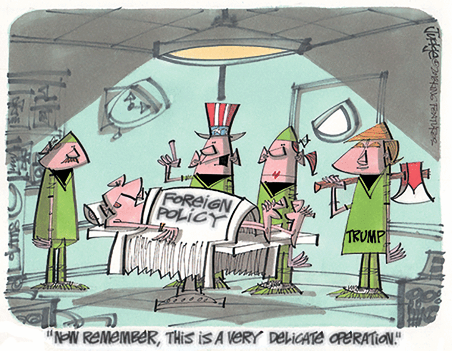 Animation OCR: FOREIGN POLICY TRUMP "NOW REMEMBERTHIS IS A VERY DeliCATE OPERATION." FOREIGN POLICY TRUMP "NOW REMEMBERTHIS IS A VERY DeliCATE OPERATION."