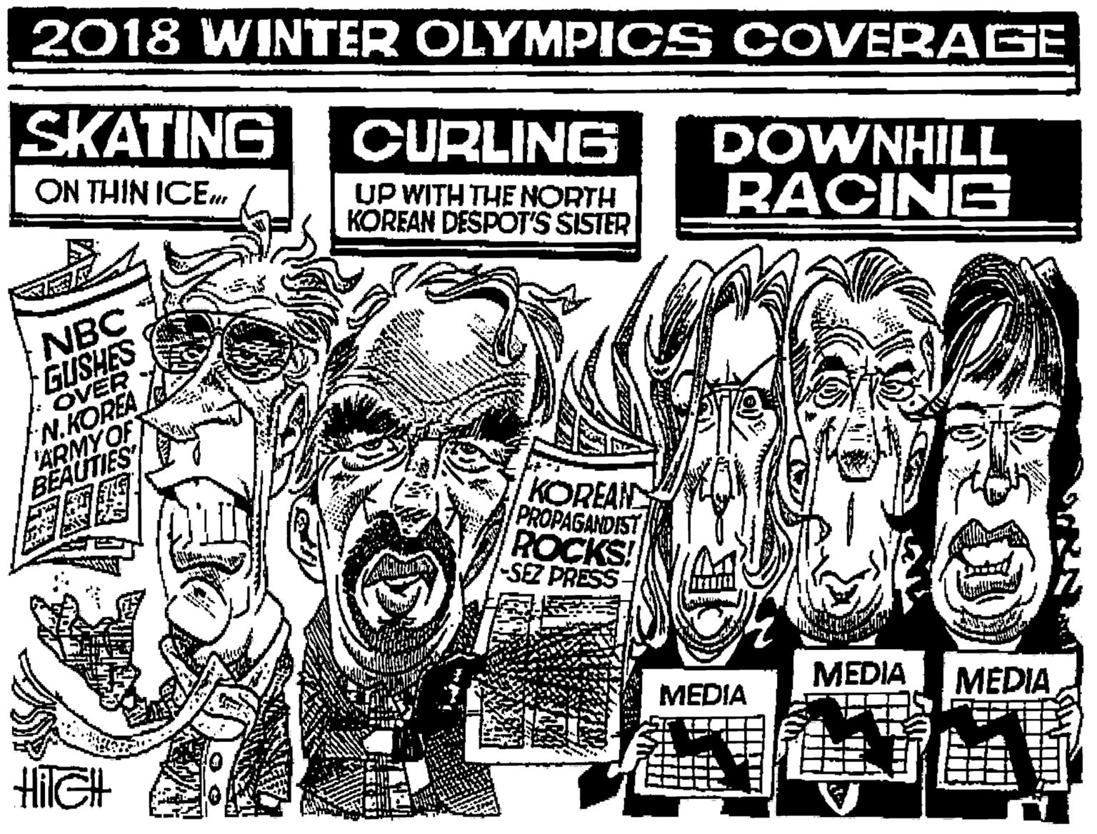 Monochrome OCR: 2018 WINTER OLYMPICS COVERAGE SKATING CURLING DOWNHILL RACING ON THIN ICEr UP WITH THE NORTH KOREAN DESPOT'S SISTER NBC GUSHES OVER N.KOREA ARMYOF BEAUTIES KOREAN PROPAGANDIST ROCKS! -SEZ PRESS MEDIA MEDIA MÉDIA HilGH 2018 WINTER OLYMPICS COVERAGE SKATING CURLING DOWNHILL RACING ON THIN ICEr UP WITH THE NORTH KOREAN DESPOT'S SISTER NBC GUSHES OVER N.KOREA ARMYOF BEAUTIES KOREAN PROPAGANDIST ROCKS! -SEZ PRESS MEDIA MEDIA MÉDIA HilGH