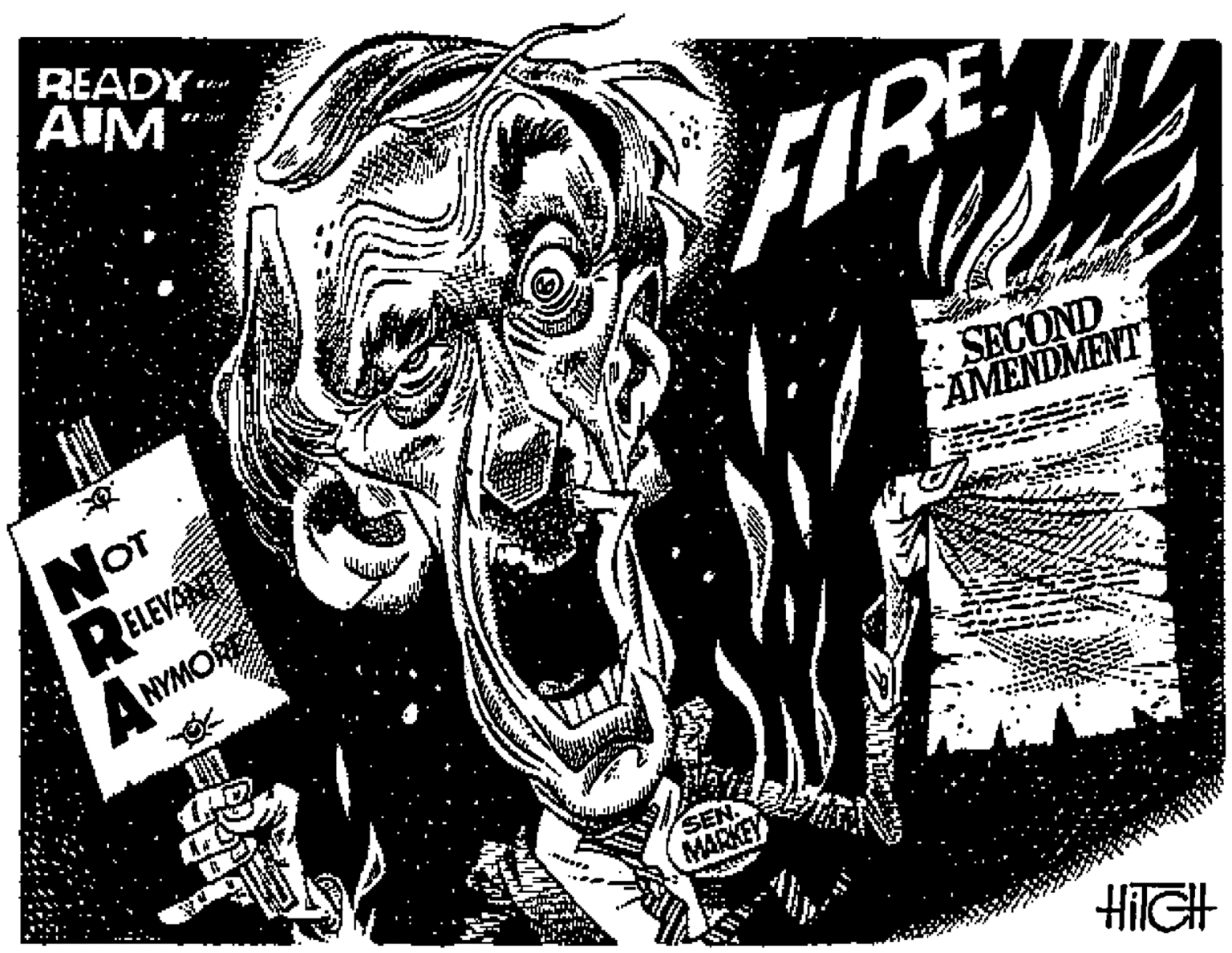 Artwork OCR: READY AIM FIRE NOT ELEVANT ANYMORE : SECOND AMENDMENT SEN MARKEY HIGH READY AIM FIRE NOT ELEVANT ANYMORE : SECOND AMENDMENT SEN MARKEY HIGH