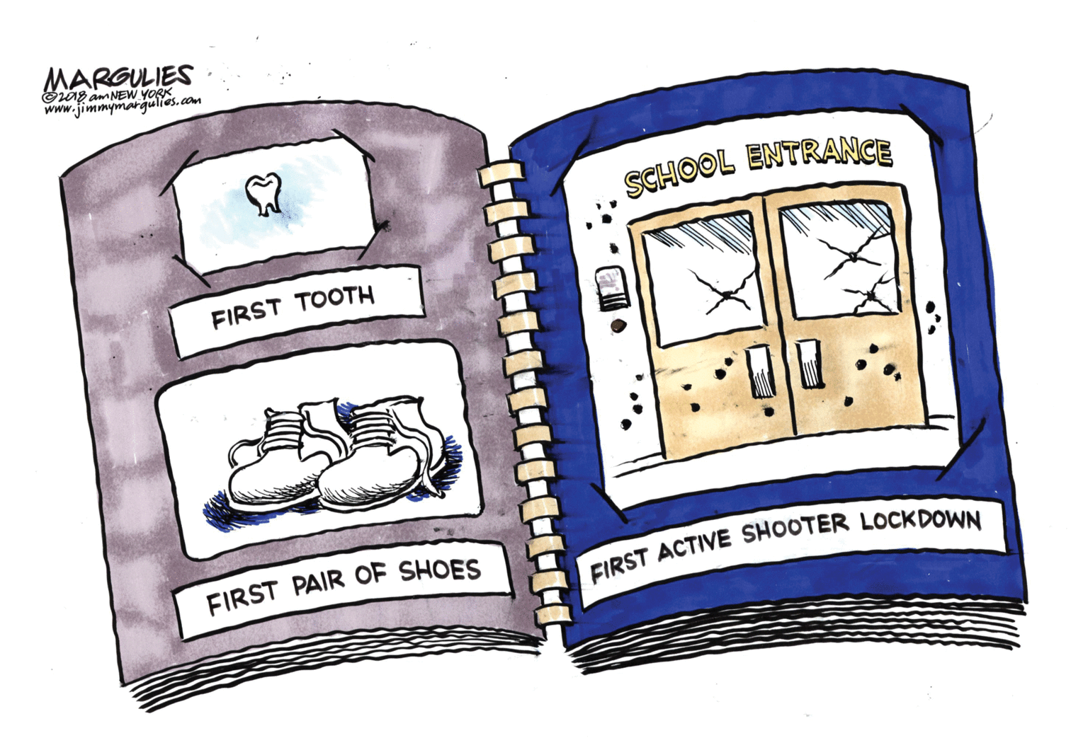Illustration OCR: MARGULIES OAg am NEW www.jimmyma scom SCHOOL ENTRANCE FIRST TOOTH FIRST PAIR OF SHOES FIRST ACTIVE SHOOTER LOCKDOWN MARGULIES OAg am NEW www.jimmyma scom SCHOOL ENTRANCE FIRST TOOTH FIRST PAIR OF SHOES FIRST ACTIVE SHOOTER LOCKDOWN