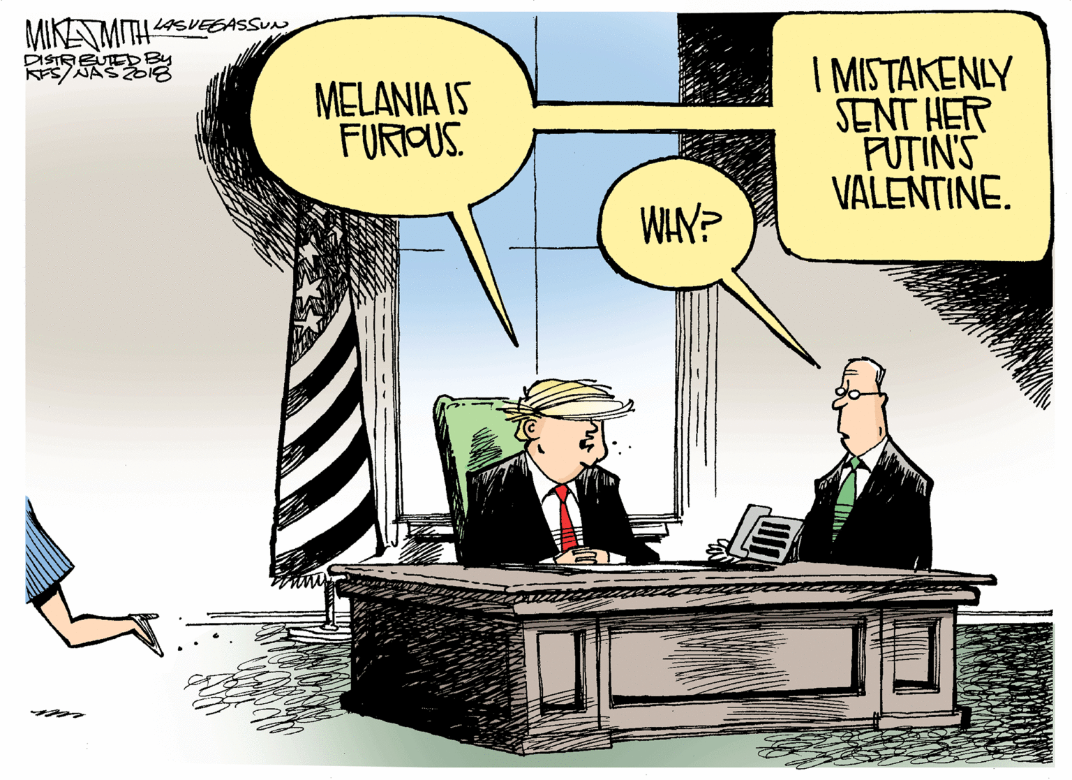 Illustration OCR: MIKAMITHSVECASSUN I MISTAKENLY SENT HER FUTIN'S VALENTINE. MELANIA IS FURIOUS. WIY? MIKAMITHSVECASSUN I MISTAKENLY SENT HER FUTIN'S VALENTINE. MELANIA IS FURIOUS. WIY?